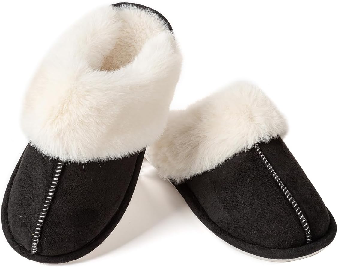 61HIo76gN6L._AC_SL1200_.jpg Women's Slippers Soft Plush Winter Warm House Shoes Slip on Fluffy Fur Slippers - Image 1