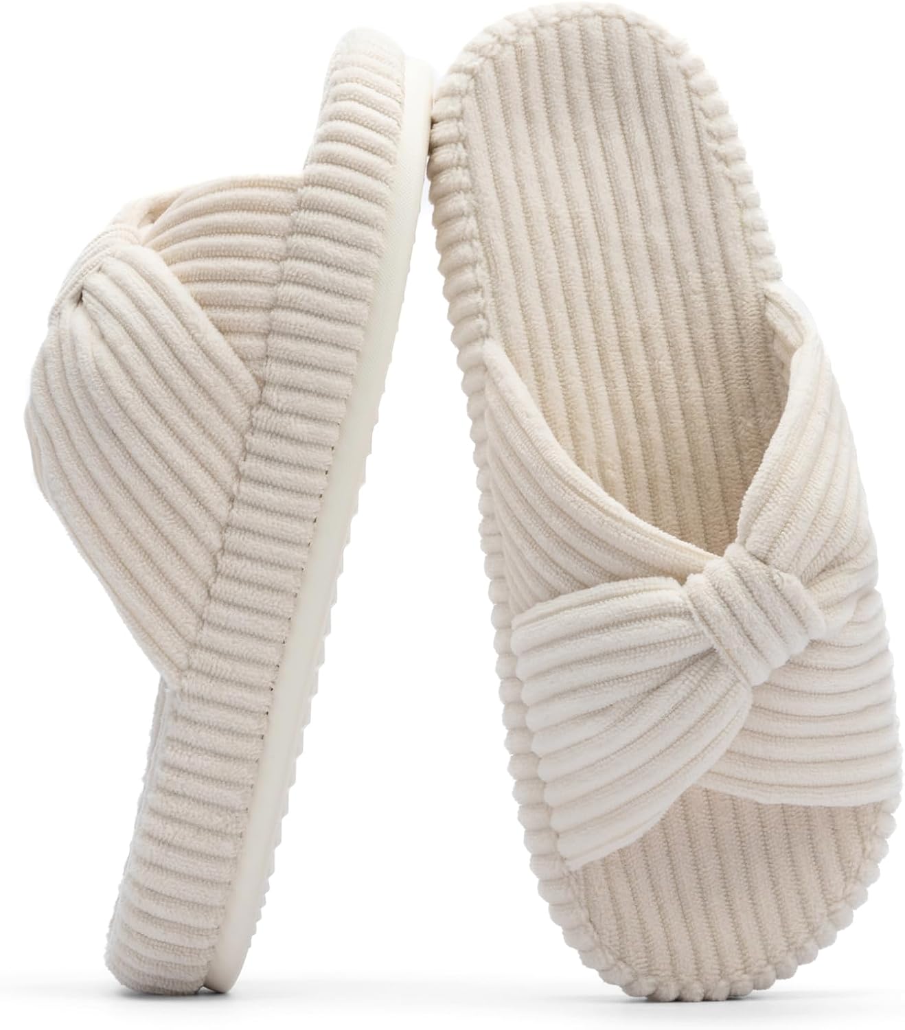 711Z9Ju3AqL._AC_SL1500_.jpg Slippers for Women Memory Foam House Bedroom Corduroy Bow Crossbands Slipper Shoes Comfy Trendy Gift Slippers - Image 1