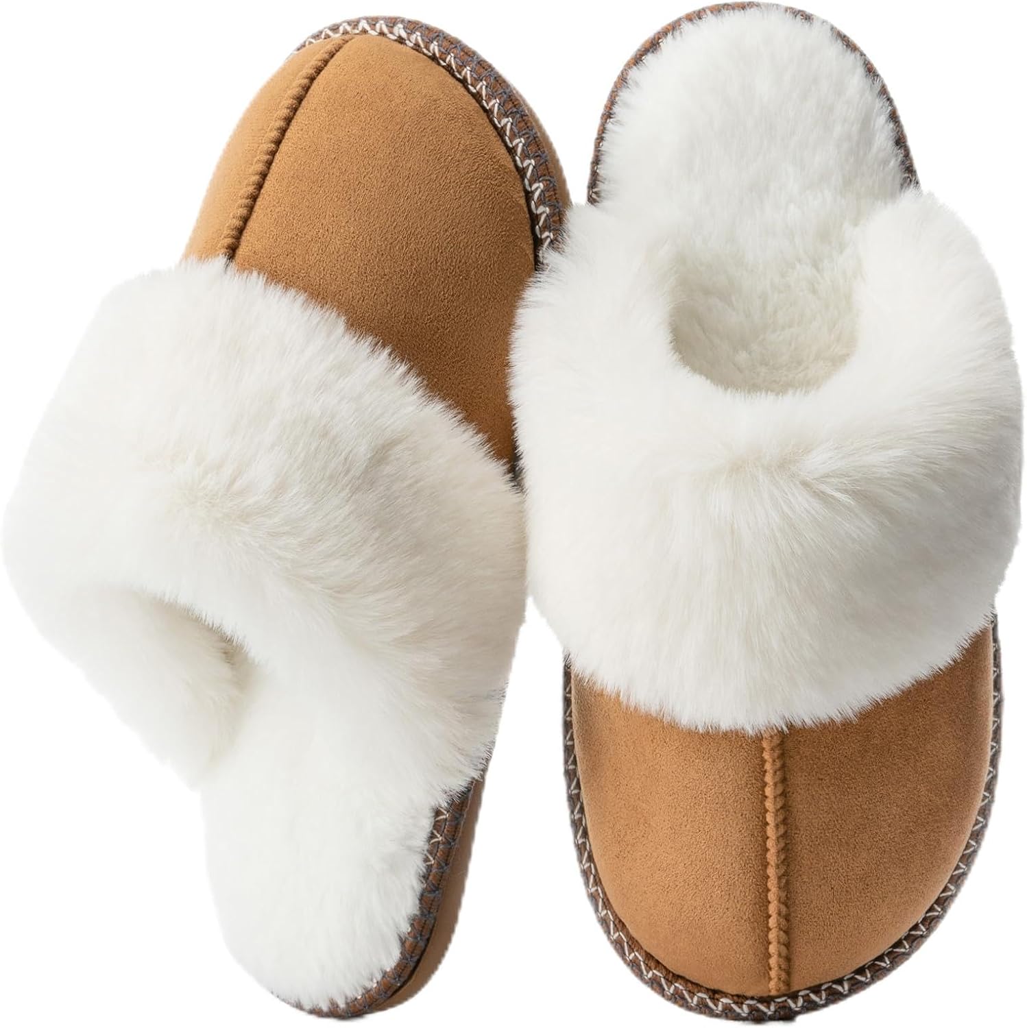 71WkOvGovxL._AC_SL1500_.jpg Fuzzy Slippers for Women with Memory Foam Warm Winter Faux Fur Slippers House Shoes Indoor Outdoor Mothers Day Gifts for Women Mom Suede Anti-Skid - Image 1