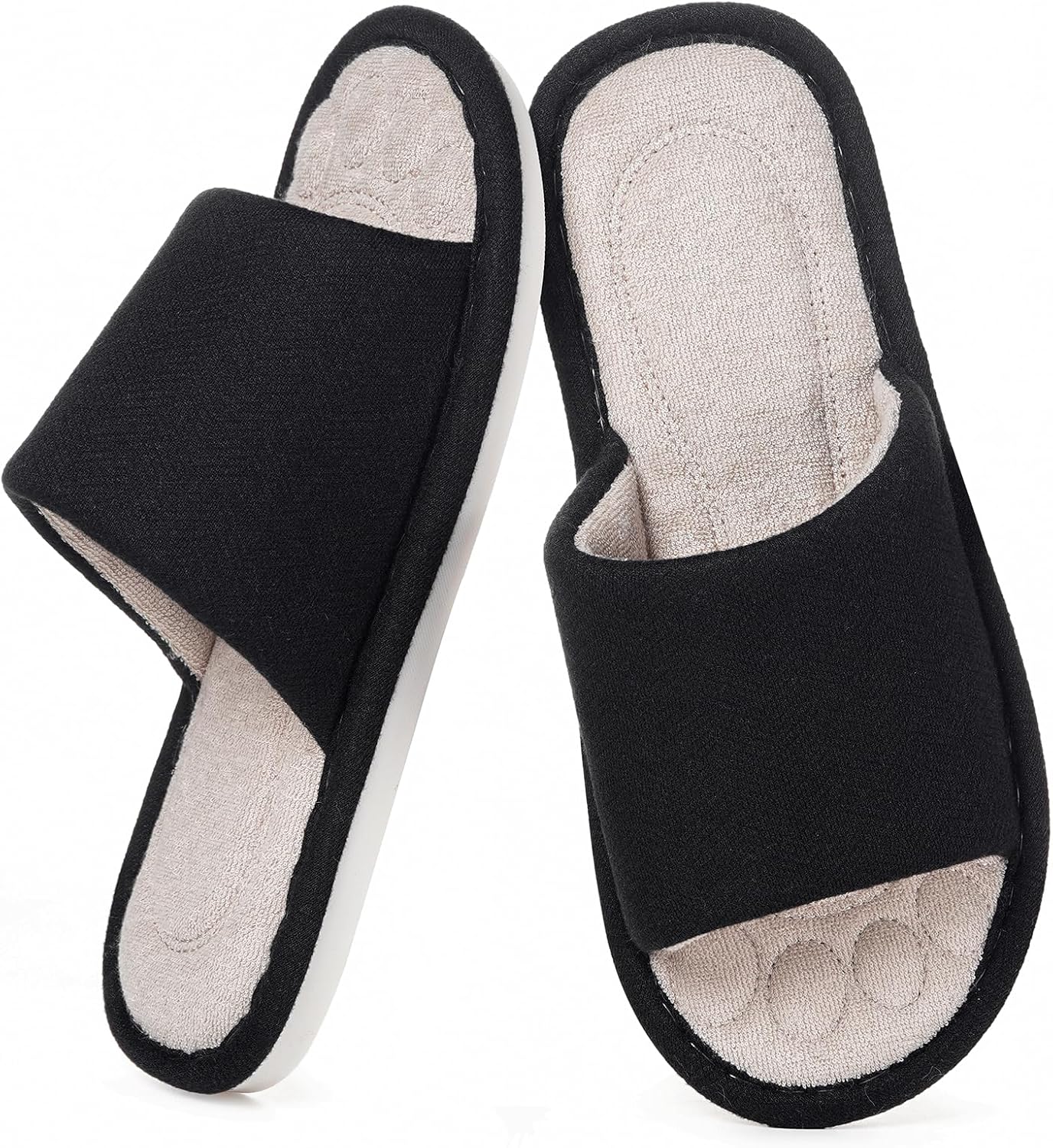 81OQmgIwnQL._AC_SL1500_.jpg Mens Open Toe House Slippers Breathable Slip-on Indoor Slippers with Memory Foam Soft Machine Washable Bedroom Home Shoes - Image 1