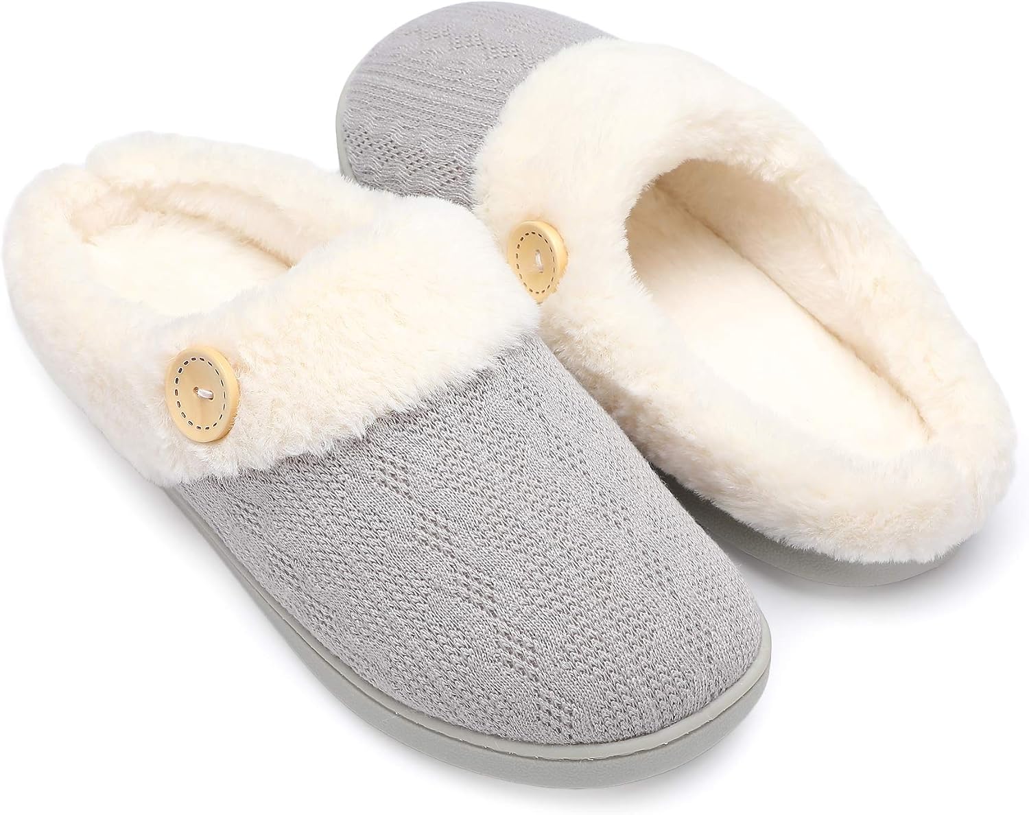 81keDpvXQ3L._AC_SL1500_.jpg Womens Slipper Warm Comfy Memory Foam House Slippers Knitted Shoes Faux Fur Lined Anti-Skid Rubber Sole Bedroom Cozy Indoor Outdoor Slippers - Image 1