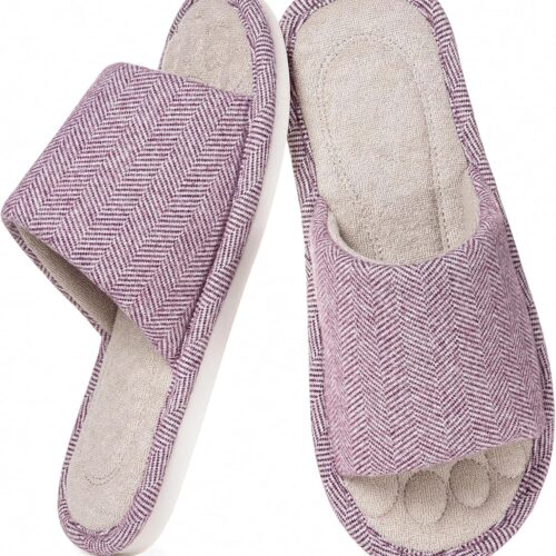 Womens Open Toe House Slippers Breathable Slip-on Indoor Slippers with Memory Foam Soft Machine Washable Bedroom Home Shoes