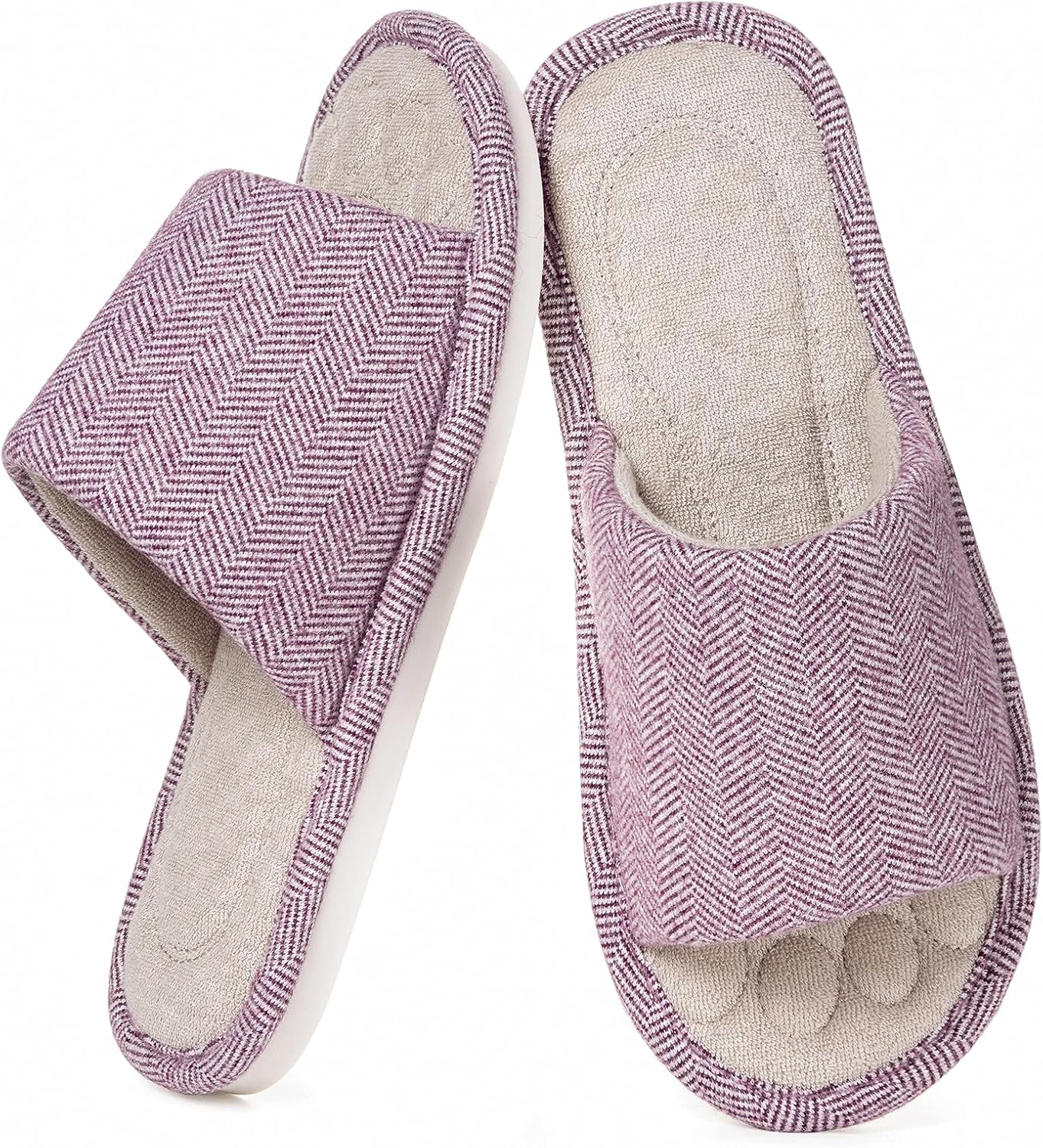 81r1tSkHqHL._AC_SL1500_.jpg Womens Open Toe House Slippers Breathable Slip-on Indoor Slippers with Memory Foam Soft Machine Washable Bedroom Home Shoes - Image 1